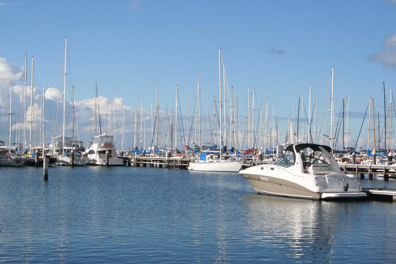 Yachts moored at a marina on Corio Bay, Geelong