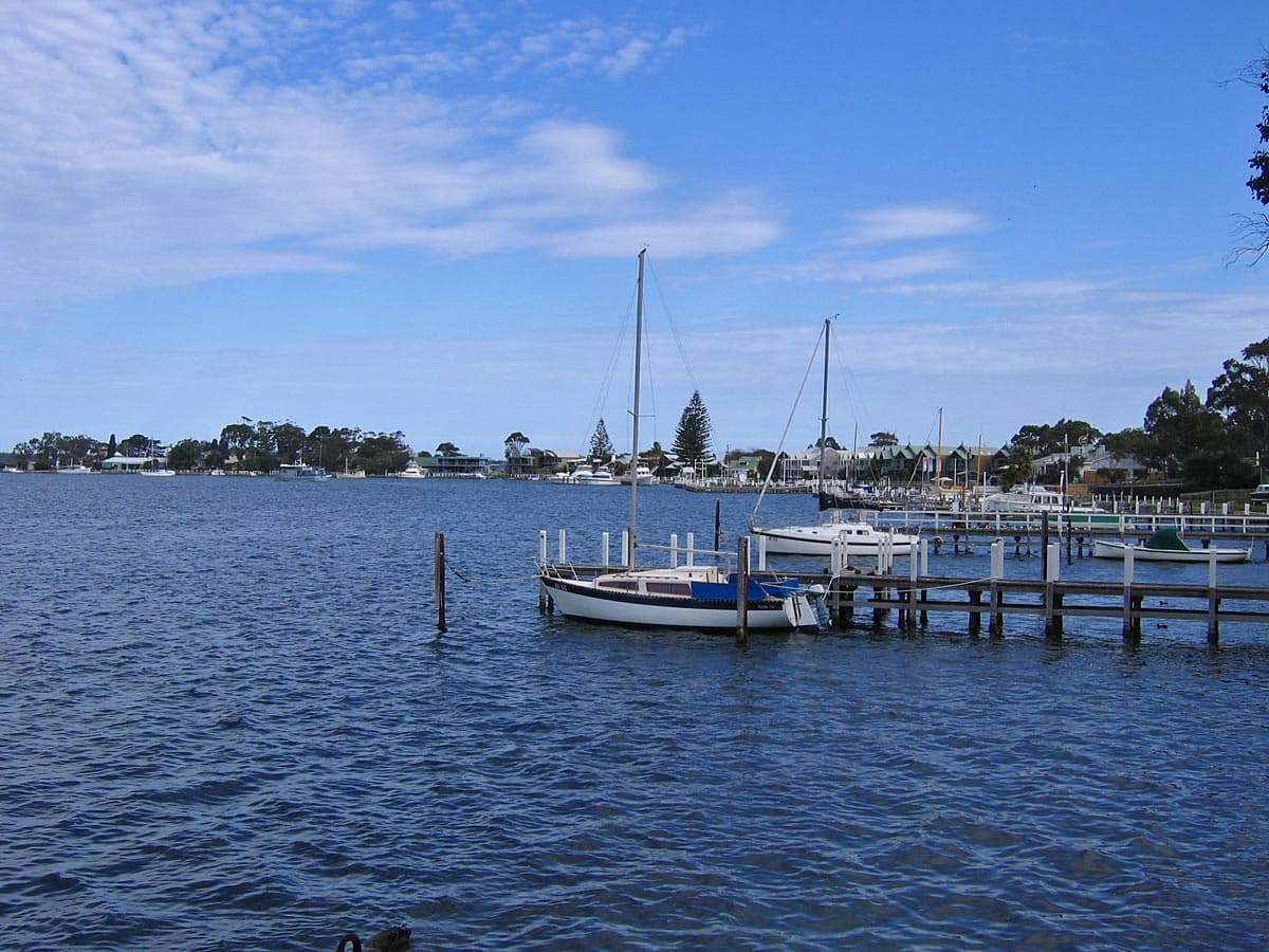 The marina on Bancroft Bay at Metung