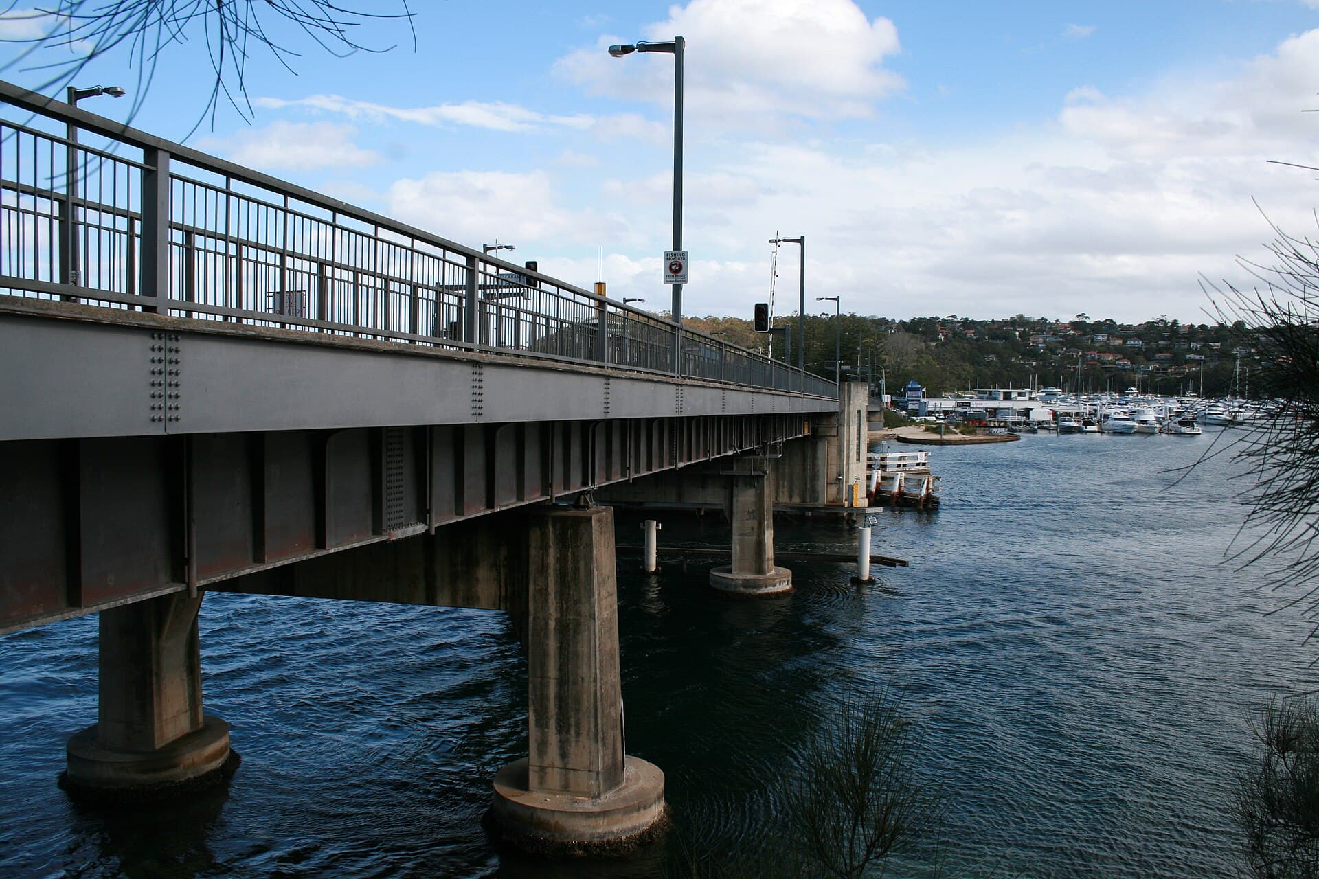 The Spit Bridge over Middle Harbour, with the marina and moored boats at The Spit, Mosman