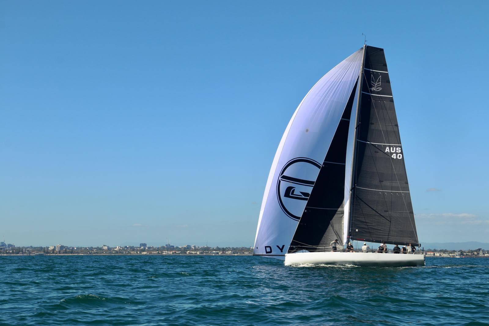Invicta under spinnaker on a downwind leg