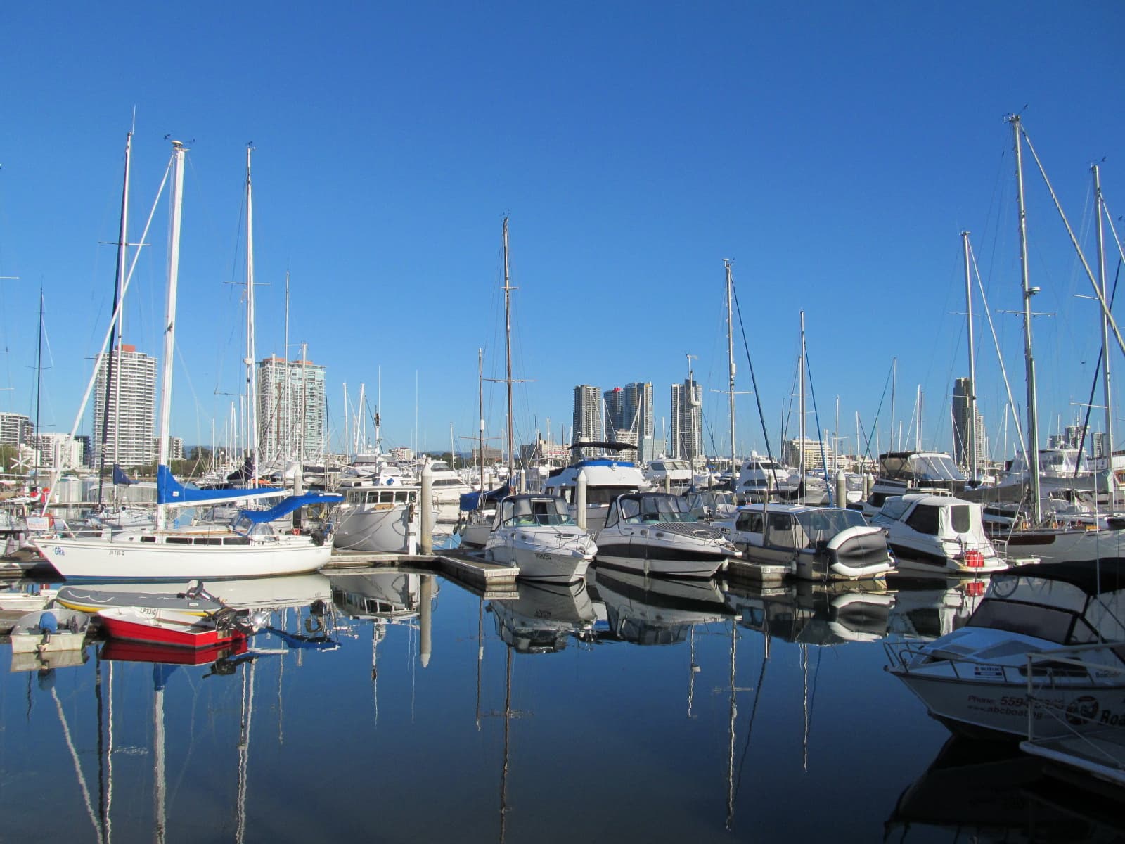 Moored boats at Southport Yacht Club on the Broadwater