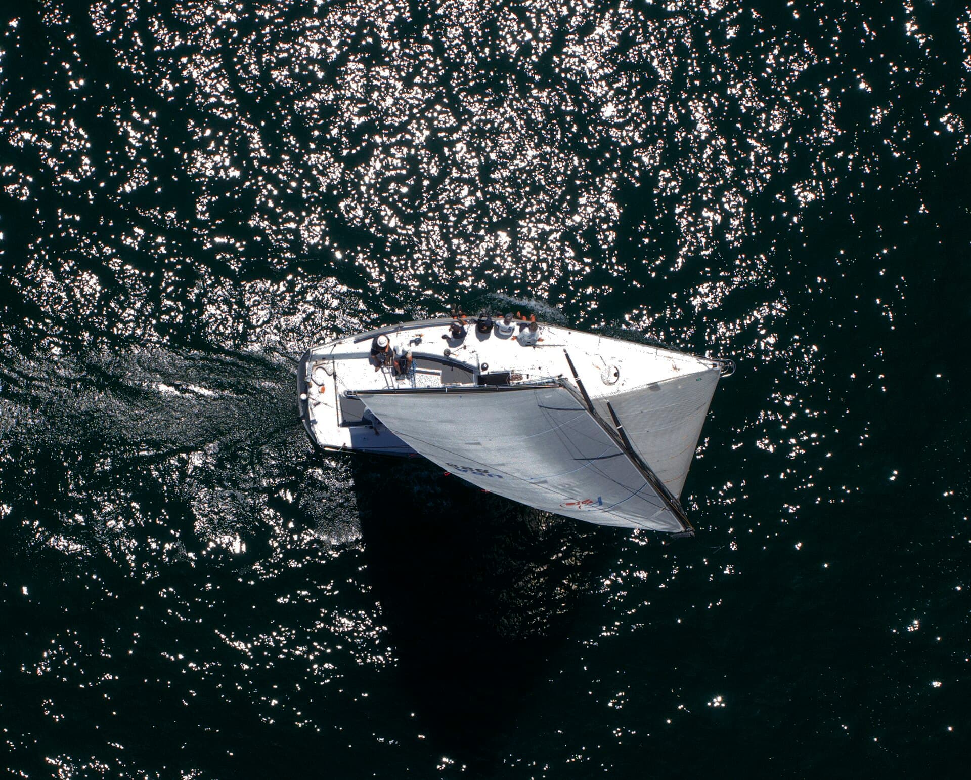 A Farr 40 grand-prix keelboat racing under sail off Newport Beach