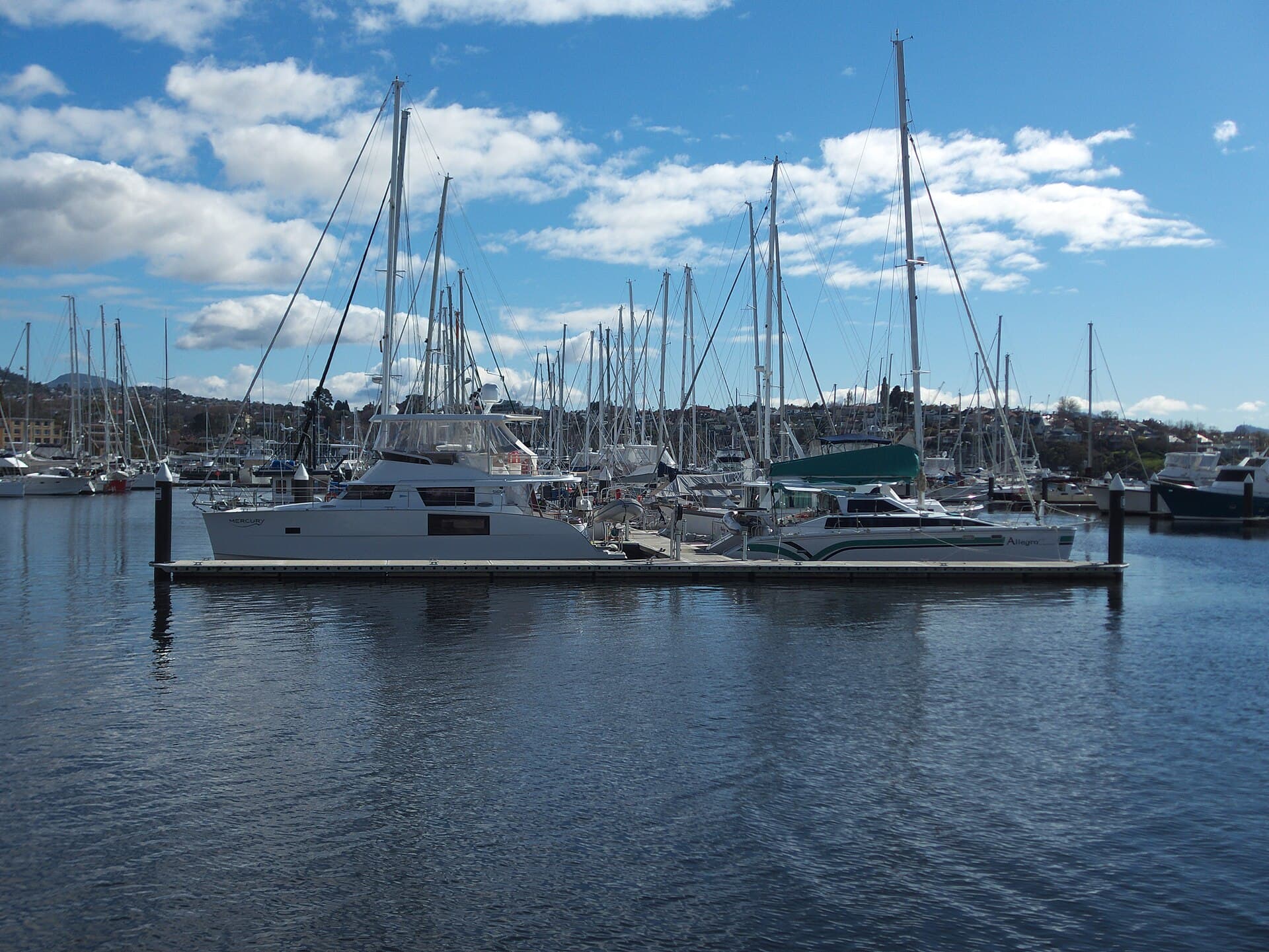 Yachts moored at the Sandy Bay marina on Marieville Esplanade, Hobart