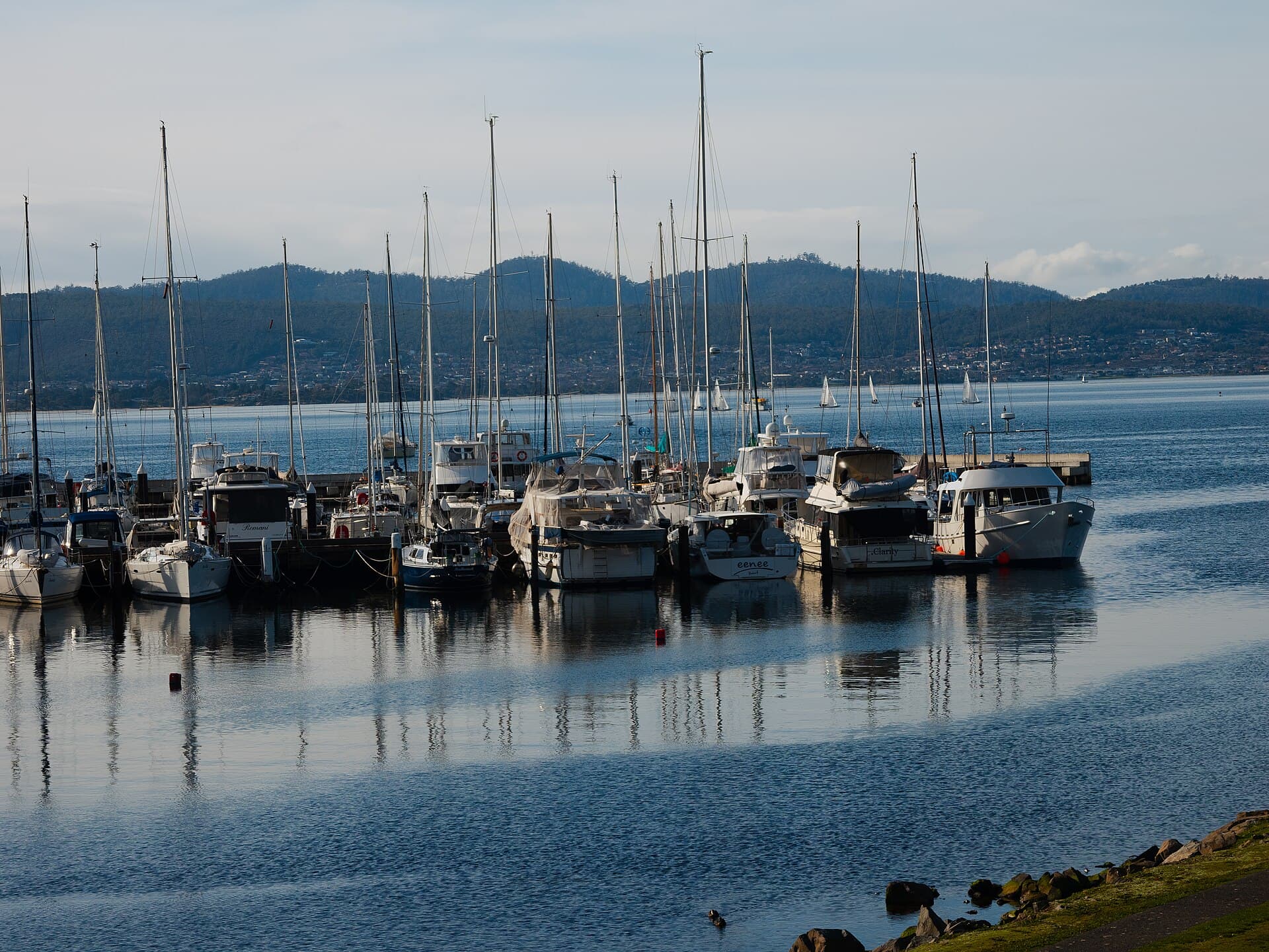 Boats moored on the River Derwent at Hobart