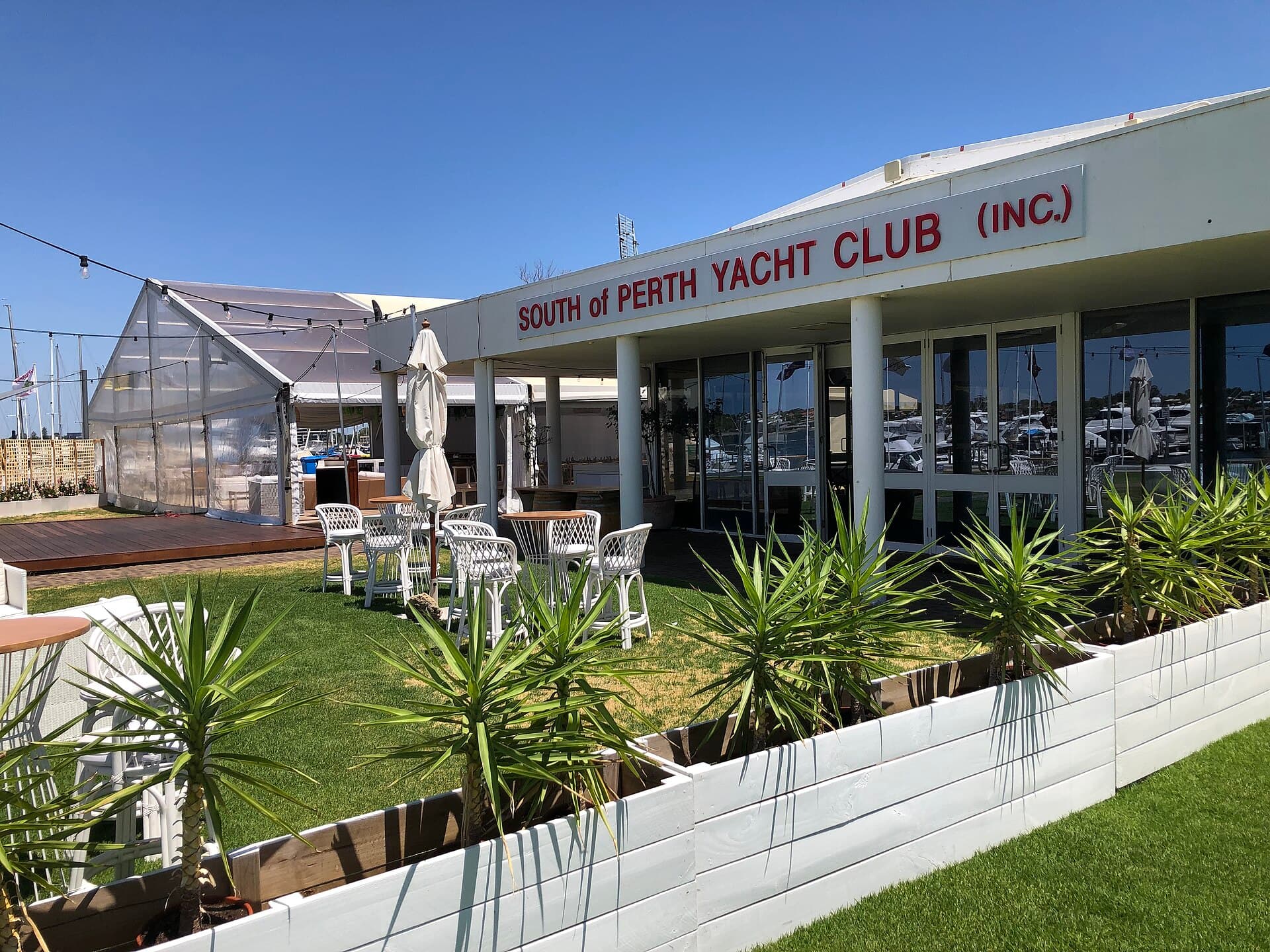 The river frontage of the South of Perth Yacht Club on the Swan River