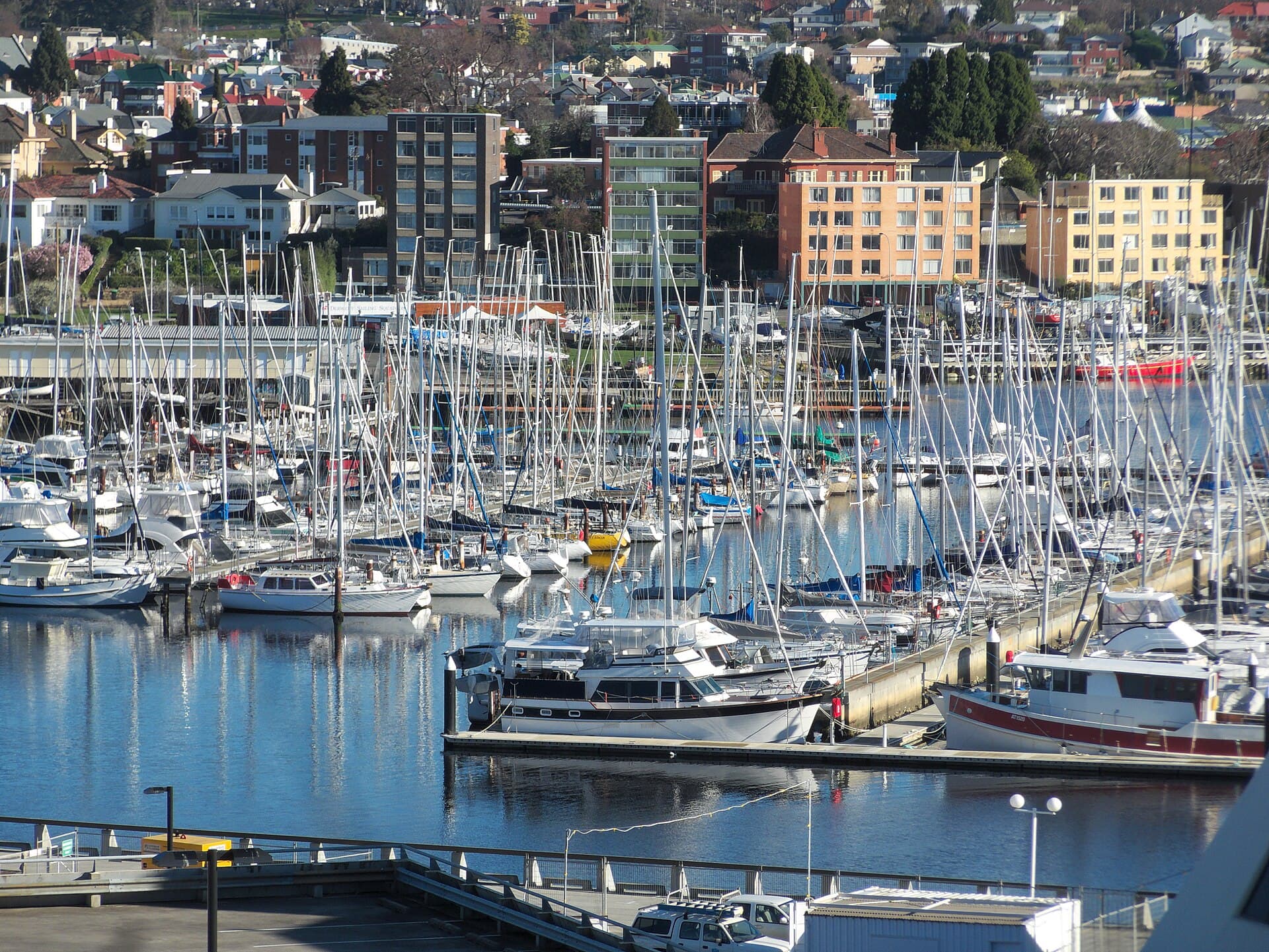 The marina at Sandy Bay on the River Derwent