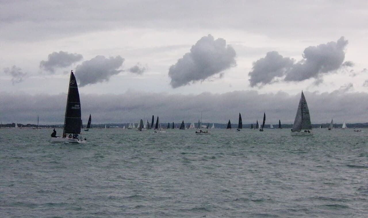 Start of 2025 Round the Island yacht race, off Cowes, Isle of Wight, England 01