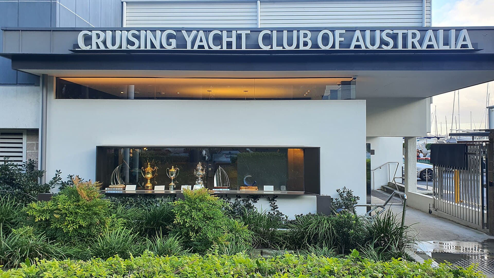 Front view of the Cruising Yacht Club of Australia clubhouse at Darling Point