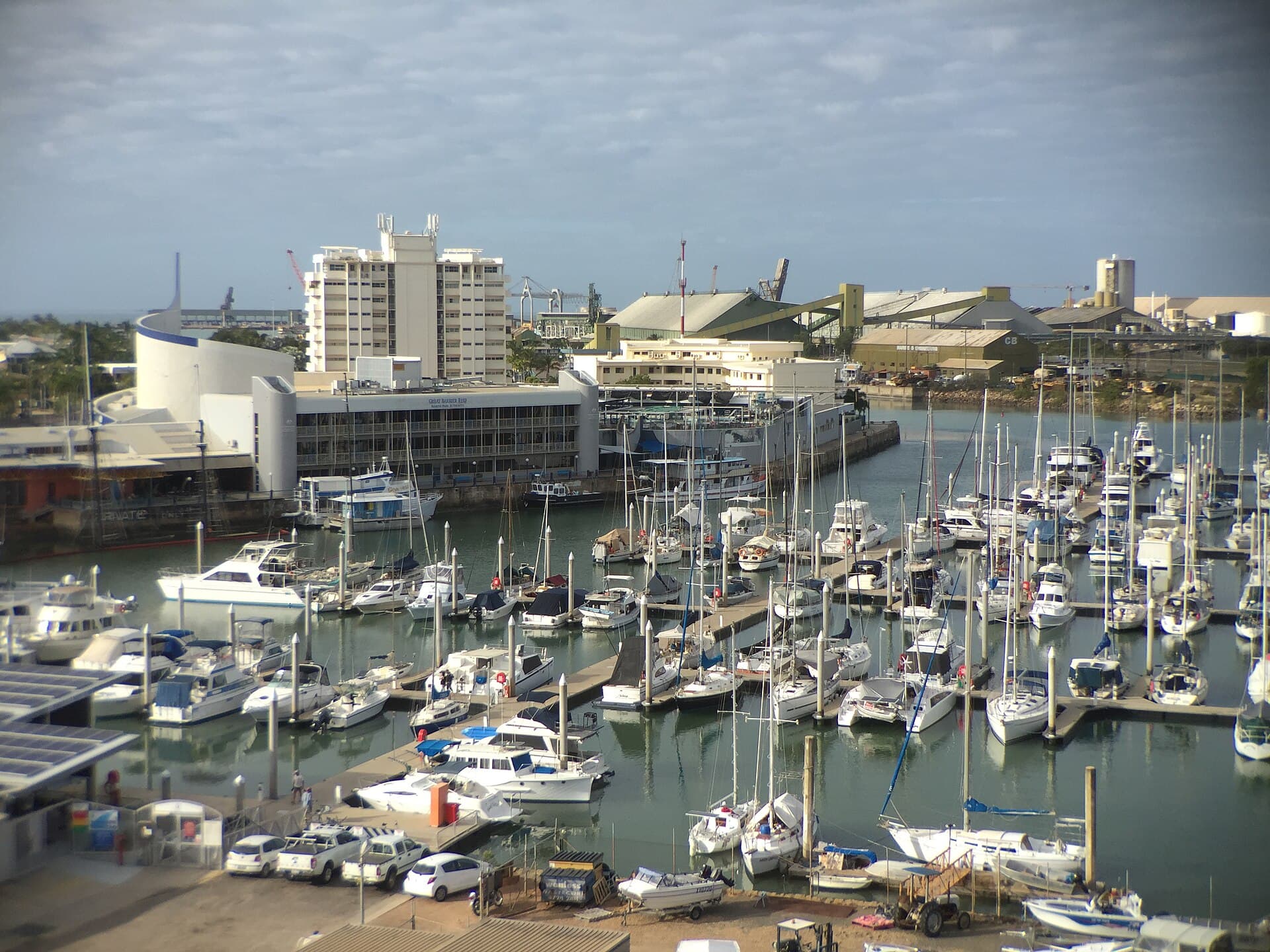 Moored boats at Breakwater Marina at dusk, South Townsville